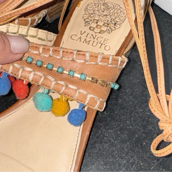 Vince Camuto Balisa Pom Pom Lace-Up Sandals Zip Gladiator Sz 9 Flats shoes - Picture 7 of 15